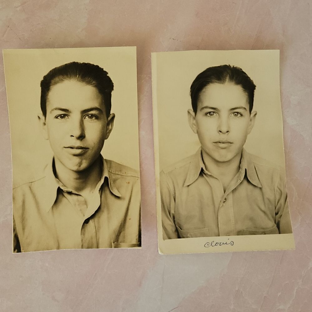 Photograph vintage black white 50s 60s young boy slick hair artwork picture phot